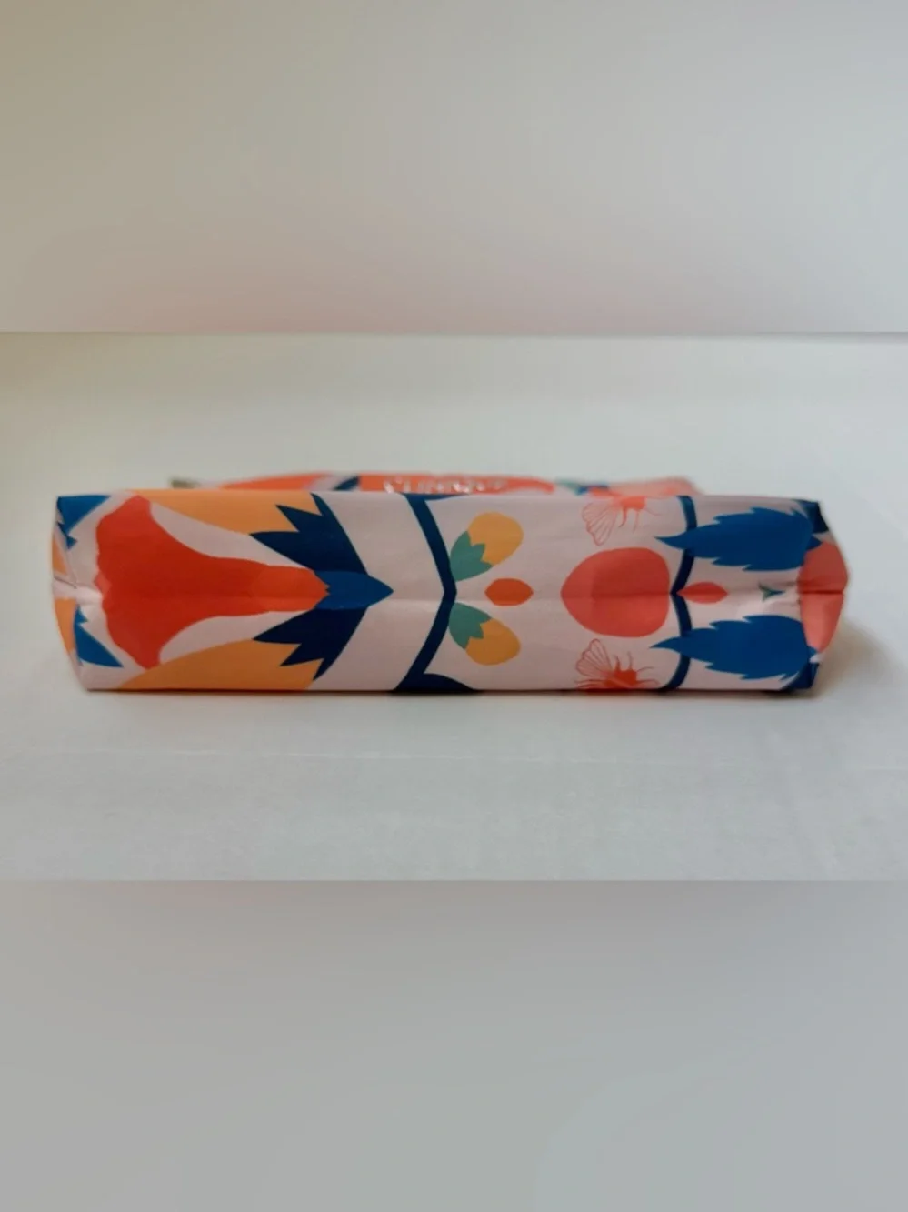 Clinique Zip Top Cosmetic Bag Floral Orange Pink Blue Print